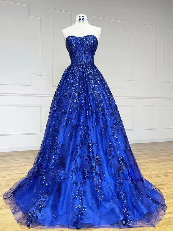 Strapless Royal Blue Lace Long Prom Dresses, Royal Blue Lace Formal Evening Dresses Boatneck Modish Everyday Strapless Royal Blue Lace Long Prom Dresses, Royal Blue Lace Formal Evening Dresses Boatneck Modish Everyday