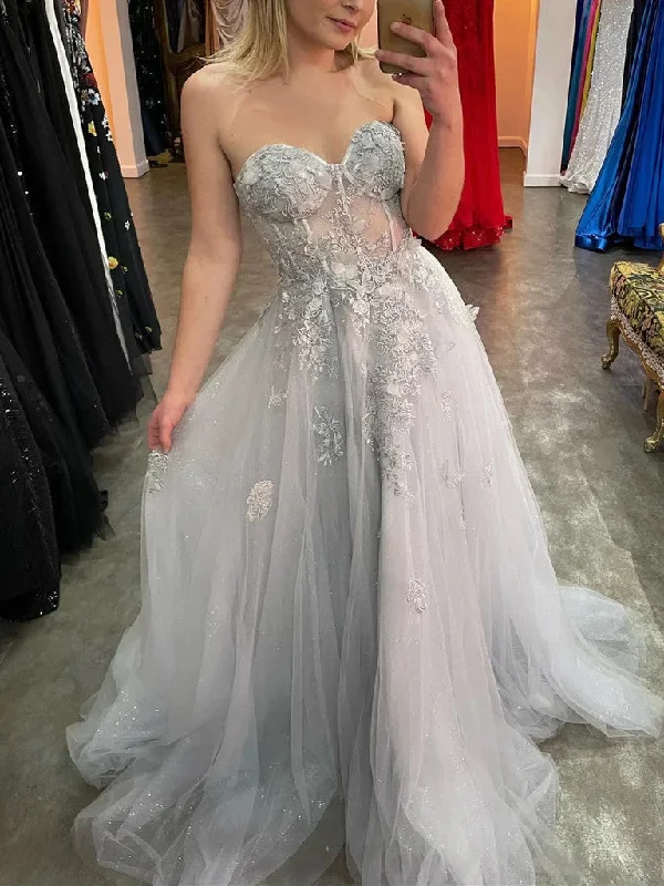 Strapless Silver Gray Lace Floral Long Prom Dresses, Strapless Silver Gray Long Lace Floral Formal Evening Dresses Pencil Length Work Strapless Silver Gray Lace Floral Long Prom Dresses, Strapless Silver Gray Long Lace Floral Formal Evening Dresses Pencil Length Work