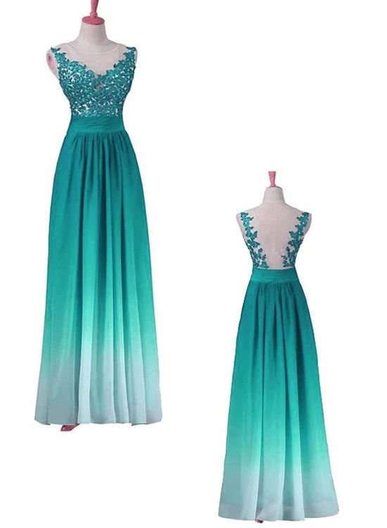 Unique Gradient Formal Dress , Chiffon Long Party Dress with Lace Applique Tunics Ceremony elegant Unique Gradient Formal Dress , Chiffon Long Party Dress with Lace Applique Tunics Ceremony elegant