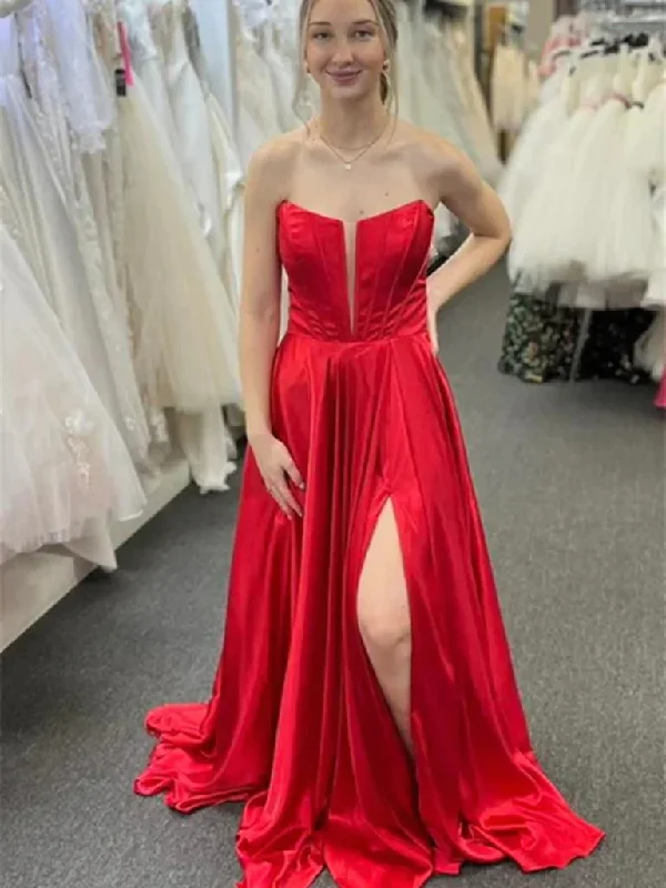 V Neck Strapless Red Long Prom Dresses, Strapless Red V Neck Long Formal Evening Dresses Tunics Spring floral V Neck Strapless Red Long Prom Dresses, Strapless Red V Neck Long Formal Evening Dresses Tunics Spring floral