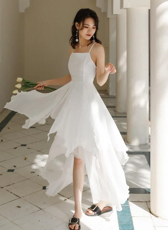 White Chiffon High Low Chic Simple Wedding Party Dress, White Short Prom Dress Graduation Dress Tunics Wedding white White Chiffon High Low Chic Simple Wedding Party Dress, White Short Prom Dress Graduation Dress Tunics Wedding white