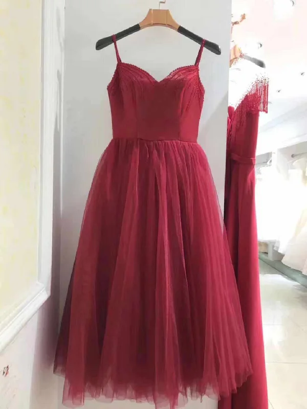 Wine Red Tea Length Sweetheart Straps Wedding Party Dress, Beautiful Formal Gowns Tunics Trendy modern Wine Red Tea Length Sweetheart Straps Wedding Party Dress, Beautiful Formal Gowns Tunics Trendy modern
