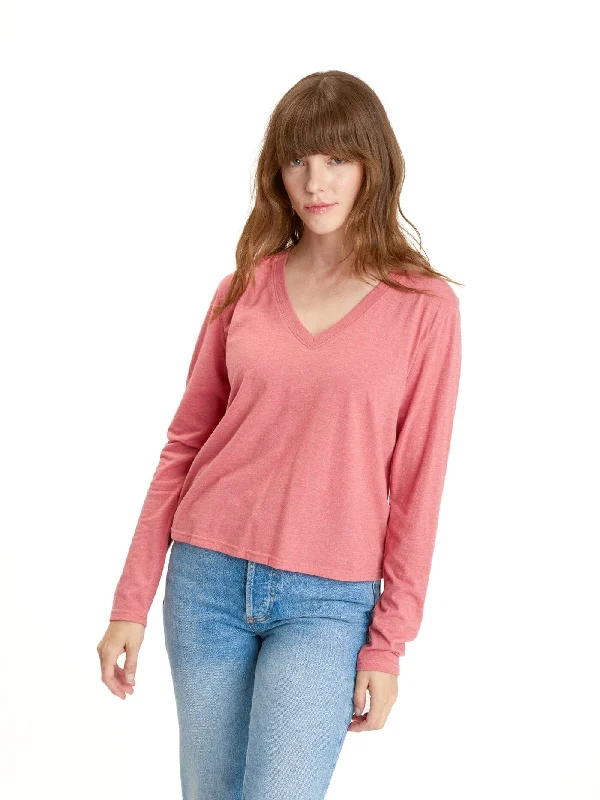 Ada Triblend Long Sleeve V-Neck Tee Striped Floral Plaid