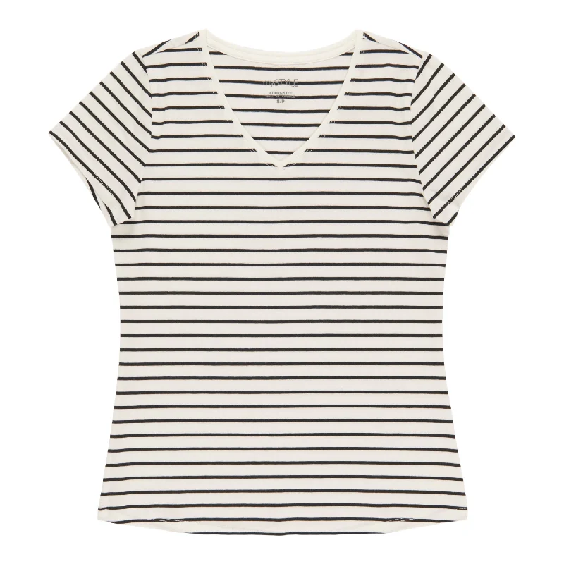 mySTYLE Women's V-Neck Stretch T-Shirt Houndstooth Herringbone Solid