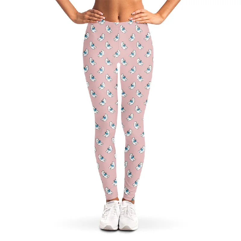 Polar Bear Reading Book Pattern Print Women's Leggings Elegant Stretchy Faux Leather Leggings Polar Bear Reading Book Pattern Print Women's Leggings Elegant Stretchy Faux Leather Leggings