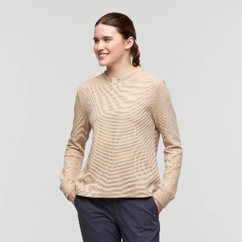 Atajo Long-Sleeve Waffle Shirt - Women's Notch Collar Peter Pan Collar Cowl Neck