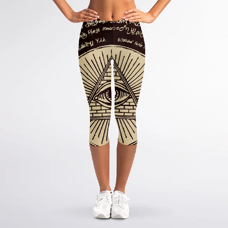 Eye of Providence Symbol Print Women's Capri Leggings Trendy Flared Leggings