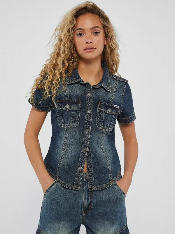 GUESS ORIGINALS DENIM CARGO SHIRT Cashmere Blend Cotton Blend Poly Blend