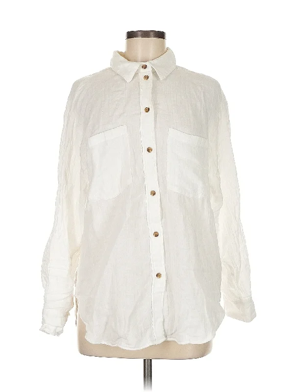 Long Sleeve Button Down Shirt Notch Collar Peter Pan Collar Cowl Neck