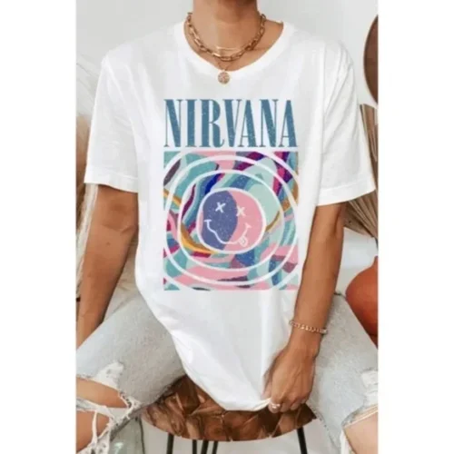 Nirvana Colored Smile Logo Band Music Oversized Relaxed Fit Graphic Tee T-Shirt Mesh Canvas Denim Nirvana Colored Smile Logo Band Music Oversized Relaxed Fit Graphic Tee T-Shirt Mesh Canvas Denim