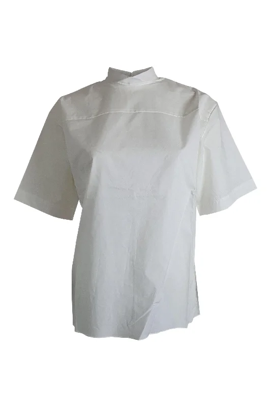 PLAN C White Poplin Crew Neck Short Sleeved Shirt (IT 38) Ribbed T-Shirt High Neck Heavyweight PLAN C White Poplin Crew Neck Short Sleeved Shirt (IT 38) Ribbed T-Shirt High Neck Heavyweight
