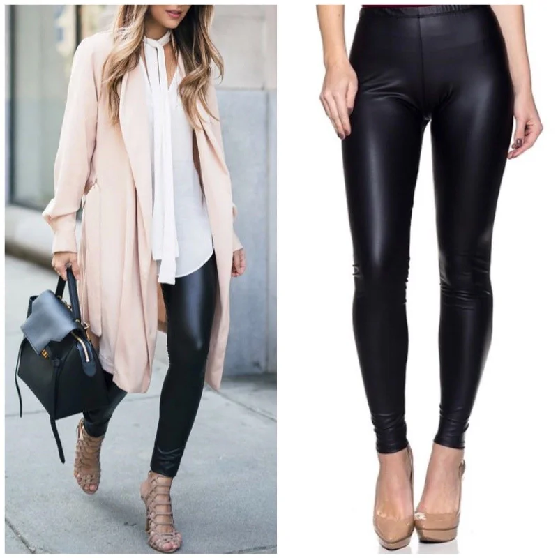 Black Matte Liquid Faux Leather Stretch Leggings Sexy Skinny Leg Elegant Textured Leggings Black Matte Liquid Faux Leather Stretch Leggings Sexy Skinny Leg Elegant Textured Leggings