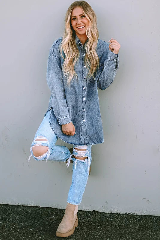Long Sleeve Button-down Factory Faded Denim Blue Jen Shirt Mesh Fabric Canvas Fabric Denim Fabric Long Sleeve Button-down Factory Faded Denim Blue Jen Shirt Mesh Fabric Canvas Fabric Denim Fabric