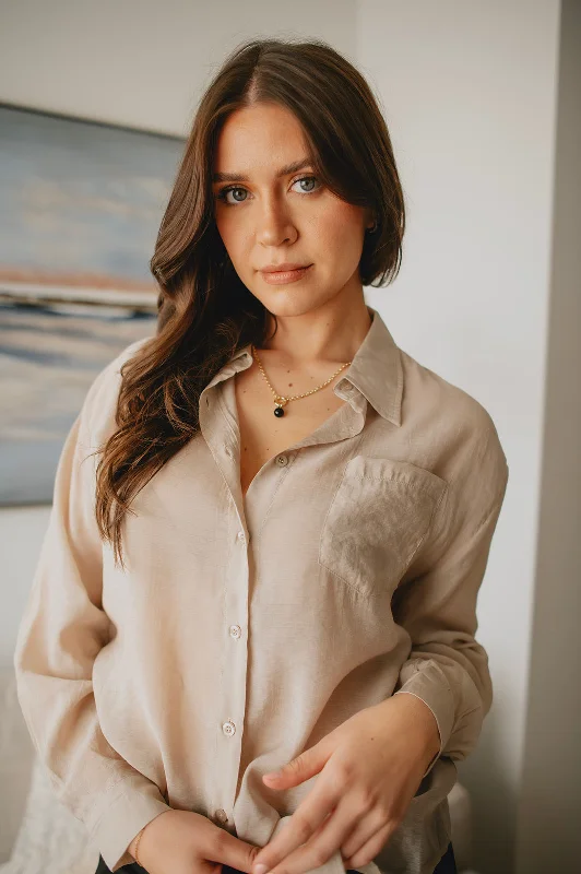 The Harper Button Up Shirt - Taupe Print Jacquard Patchwork
