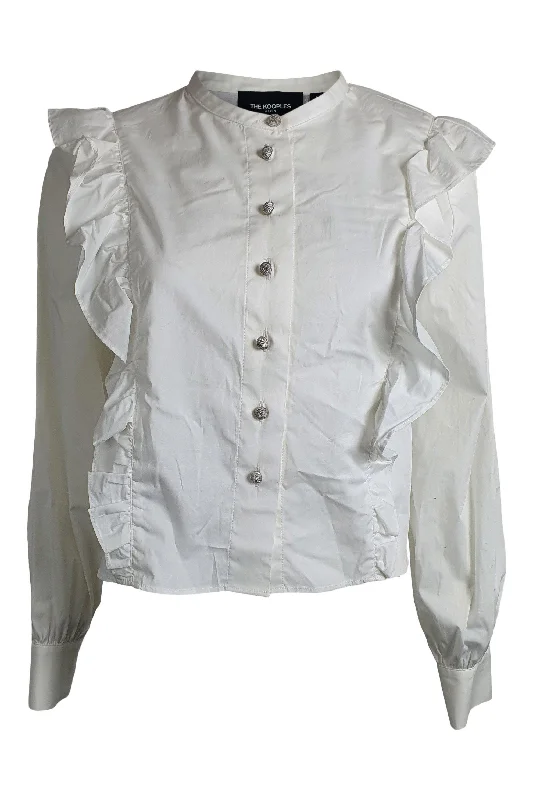 THE KOOPLES White Basic Cotton Frill Front Cropped Shirt (2 | EU 38 | UK 12 ) Chenille Blend Fleece Blend Nylon Blend THE KOOPLES White Basic Cotton Frill Front Cropped Shirt (2 | EU 38 | UK 12 ) Chenille Blend Fleece Blend Nylon Blend