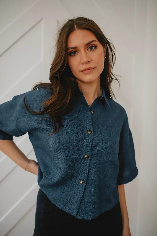 The Lubena Shirt by FRNCH - Denim Blue Zippered Front Buttoned Front Snap Front