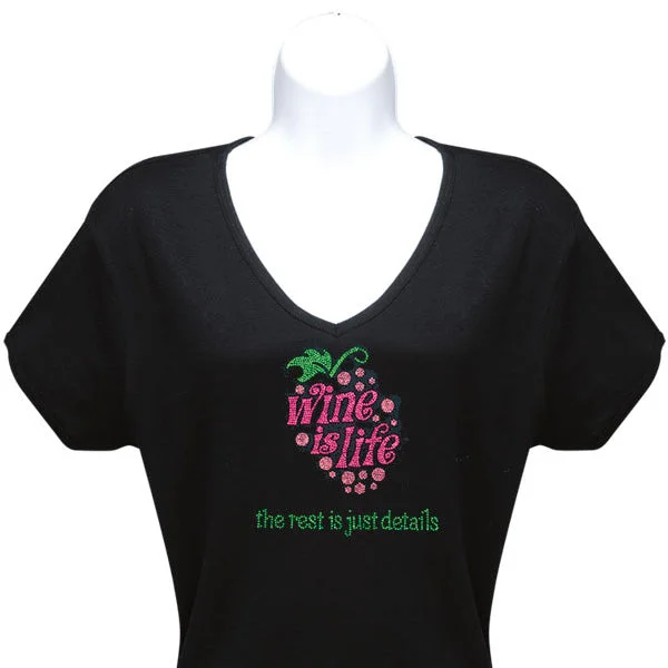 Wine is Life Rhinestone T-Shirt *Select Szs. on Sale* Satin Fabric Silk Fabric Chiffon Fabric Wine is Life Rhinestone T-Shirt *Select Szs. on Sale* Satin Fabric Silk Fabric Chiffon Fabric