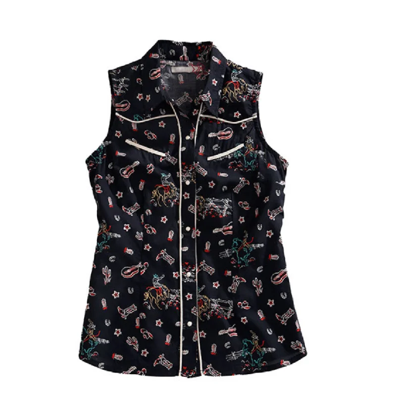 Women's About The West Print Sleeveless Shirt By Roper - 10-052-0064-0475 BL Machine Wash Dry Clean Hand Wash Women's About The West Print Sleeveless Shirt By Roper - 10-052-0064-0475 BL Machine Wash Dry Clean Hand Wash