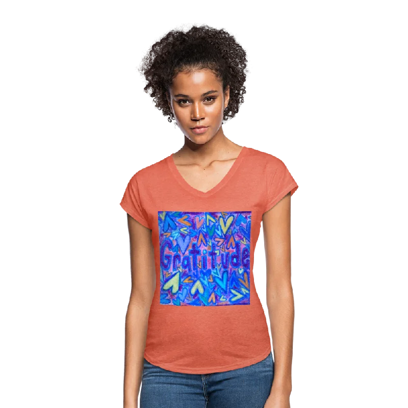 Women's Tri-Blend V-Neck T-Shirt Hooded Caped Shawl Collar