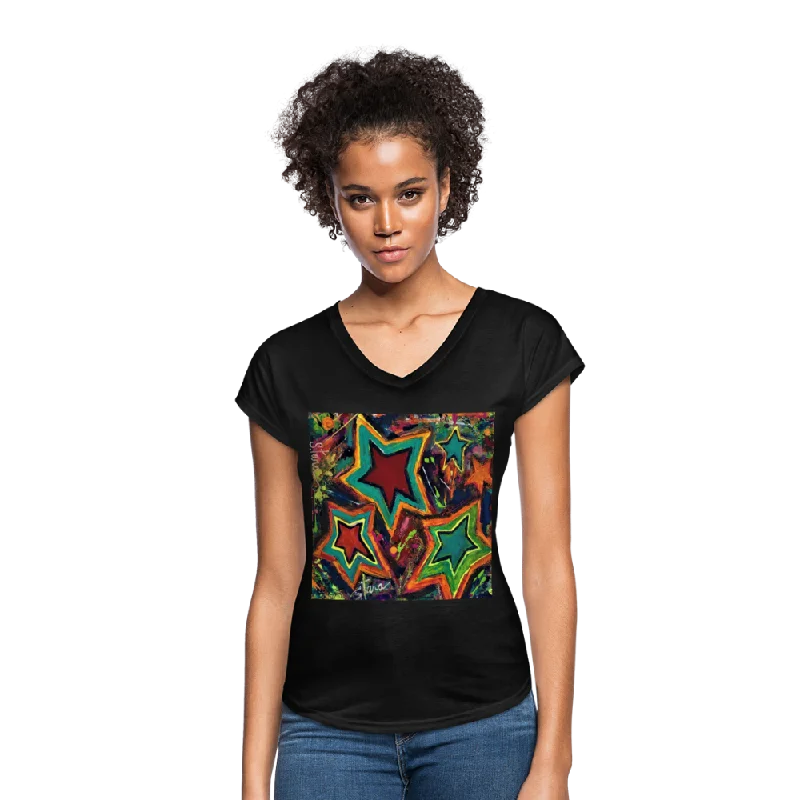 Women's Tri-Blend V-Neck T-Shirt Fleece Fabric Down Fabric Feather Fabric