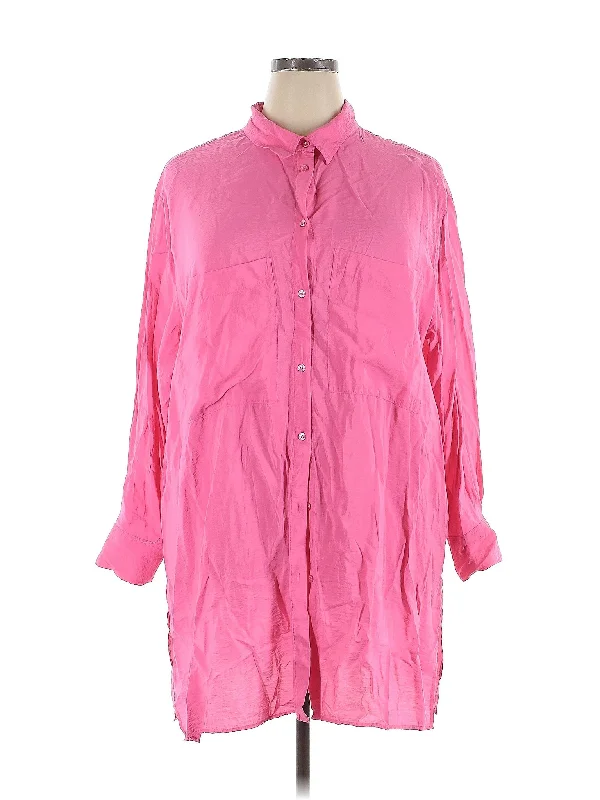 3/4 Sleeve Button Down Shirt Mesh Blend Leather Blend Suede Blend