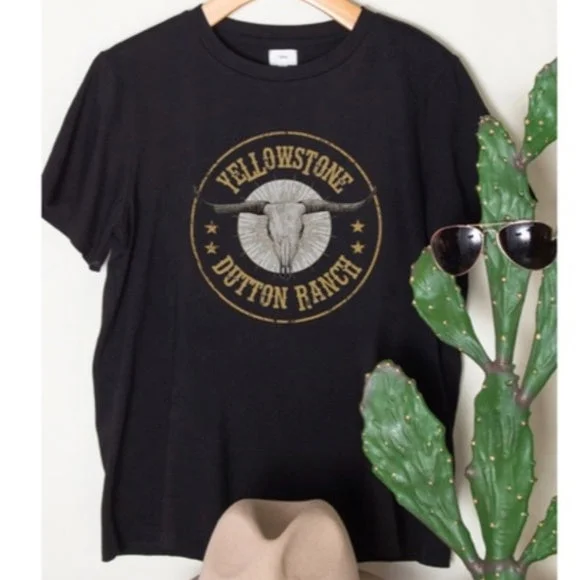 Black Cowboy Ranch Print Graphic Women's T-shirt Tee Casual Spandex Blend Rayon Blend Denim Blend Black Cowboy Ranch Print Graphic Women's T-shirt Tee Casual Spandex Blend Rayon Blend Denim Blend