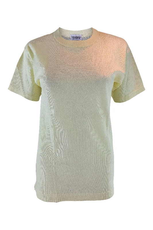 BROWNS Vintage Yellow Short Sleeved Cotton Tee Shirt Top (S) Hooded Caped Shawl Collar BROWNS Vintage Yellow Short Sleeved Cotton Tee Shirt Top (S) Hooded Caped Shawl Collar