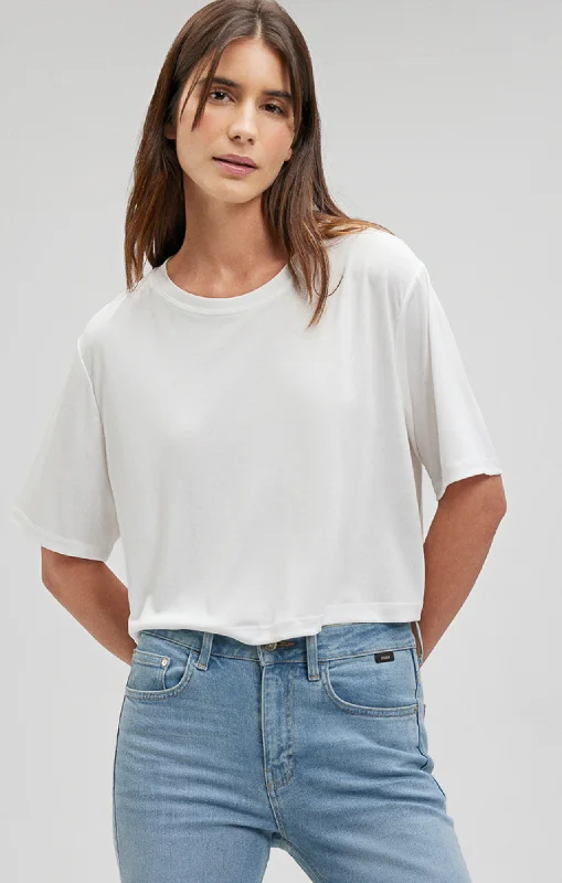 CROPPED SHORT SLEEVE T-SHIRT IN ANTIQUE WHITE Jersey Fabric Tulle Fabric Batik Fabric CROPPED SHORT SLEEVE T-SHIRT IN ANTIQUE WHITE Jersey Fabric Tulle Fabric Batik Fabric