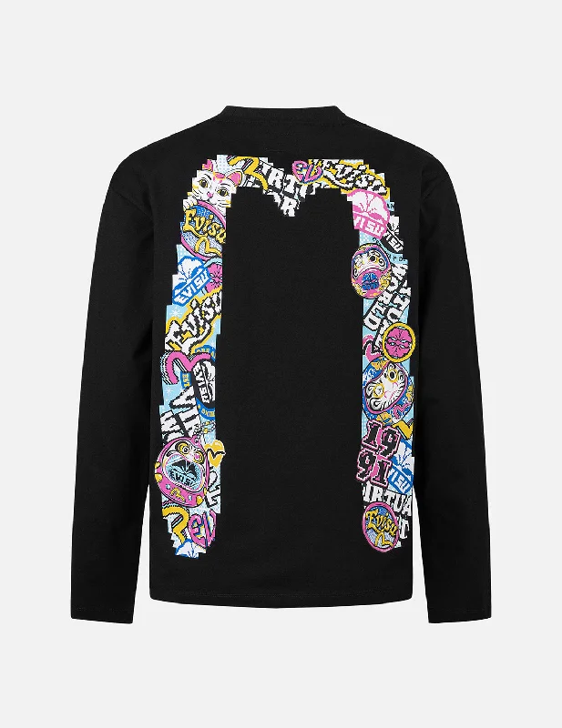 Daruma and Fortune Cat Pixel Daicock Print Regular Fit T-Shirt Cashmere Blend Cotton Blend Poly Blend