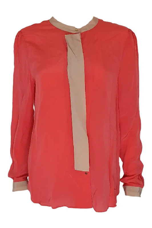 DAY BIRGER E MIKKELSEN Orange and Tan Contrast Trim Silk Shirt (40) Nylon Fabric Polyester Fabric Spandex Fabric DAY BIRGER E MIKKELSEN Orange and Tan Contrast Trim Silk Shirt (40) Nylon Fabric Polyester Fabric Spandex Fabric