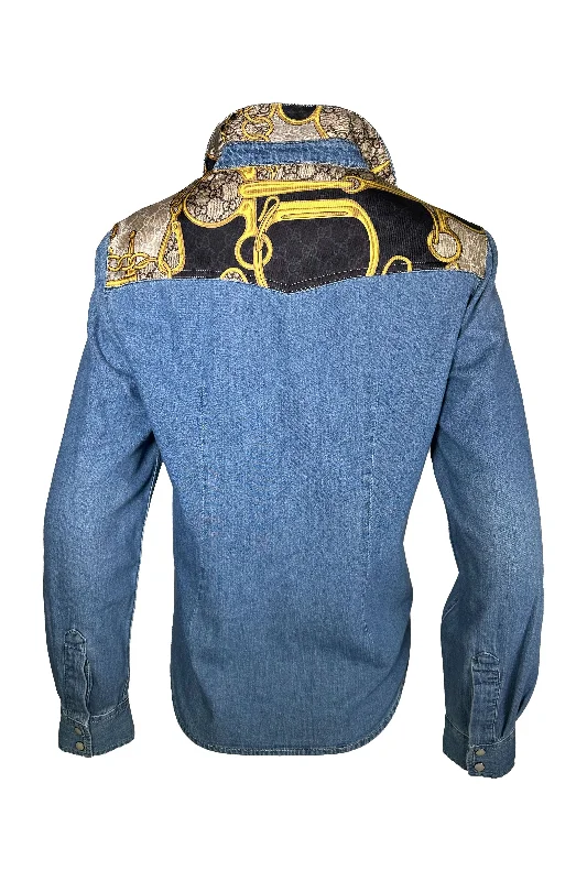 One Of A Kind Designer Scarf Western Shirt | Denim/Gucci Real Fur Shearling Chenille One Of A Kind Designer Scarf Western Shirt | Denim/Gucci Real Fur Shearling Chenille