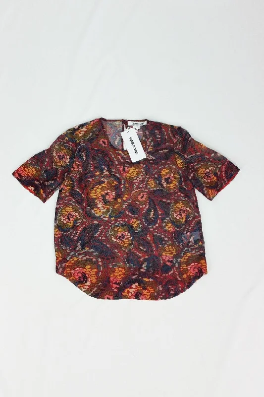 ELIZABETH & JAMES Piper Red Floral Print T-Shirt Top (UK 8) Spandex Blend Rayon Blend Denim Blend ELIZABETH & JAMES Piper Red Floral Print T-Shirt Top (UK 8) Spandex Blend Rayon Blend Denim Blend