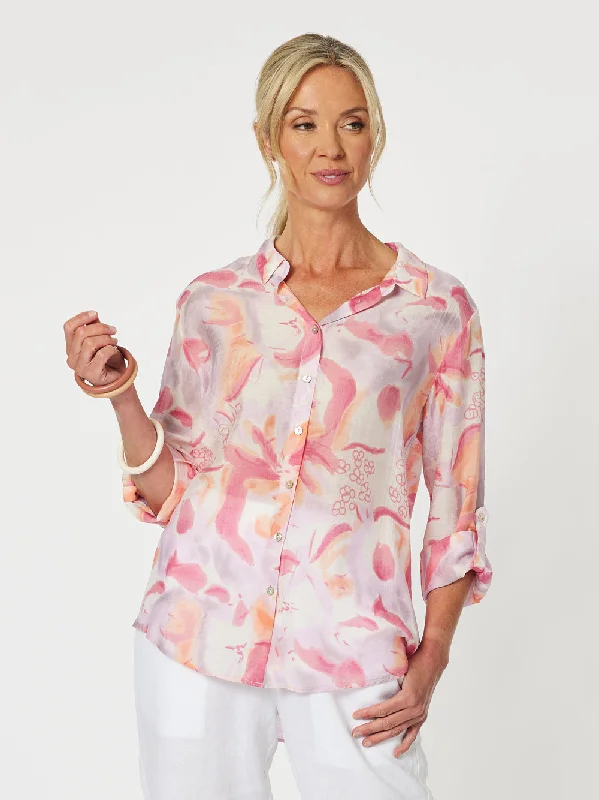 Ella Print Shirt - Multi Hooded Caped Shawl Collar