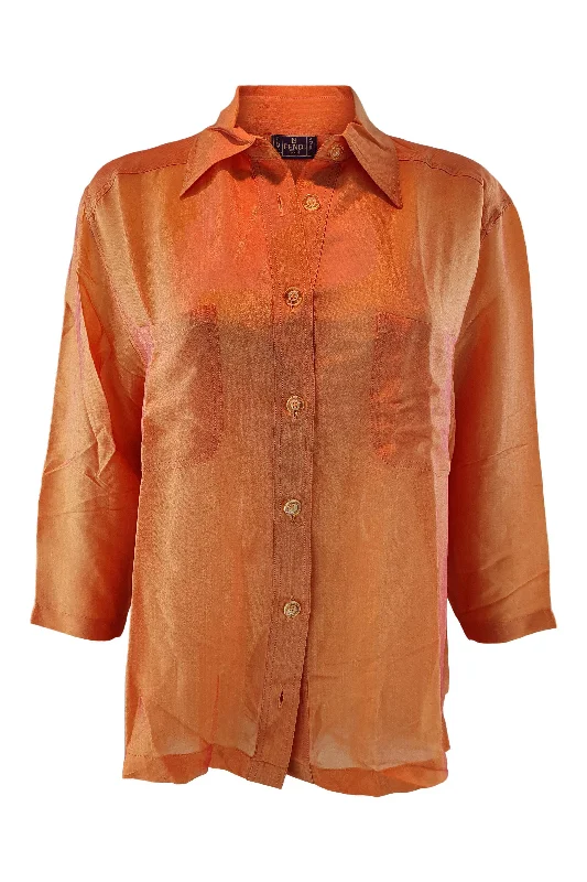 FENDI Vintage Orange Button Front Shirt (IT 44) Terry Blend Velvet Blend Canvas Blend FENDI Vintage Orange Button Front Shirt (IT 44) Terry Blend Velvet Blend Canvas Blend