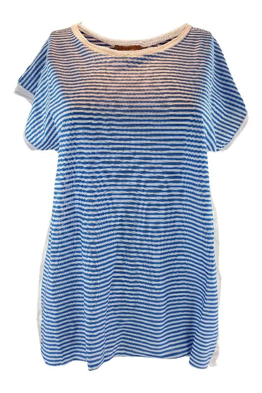 JEJIA Cotton and Vicose Blend Blue Striped Clown Shirt (IT 42) Ribbed Striped Patterned JEJIA Cotton and Vicose Blend Blue Striped Clown Shirt (IT 42) Ribbed Striped Patterned