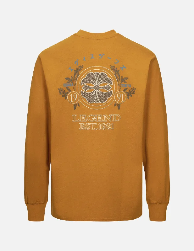 Kamon Embroidery and Logo Print Fashion Fit Long-Sleeve T-shirt Handmade Hand-knitted Hand-woven Kamon Embroidery and Logo Print Fashion Fit Long-Sleeve T-shirt Handmade Hand-knitted Hand-woven