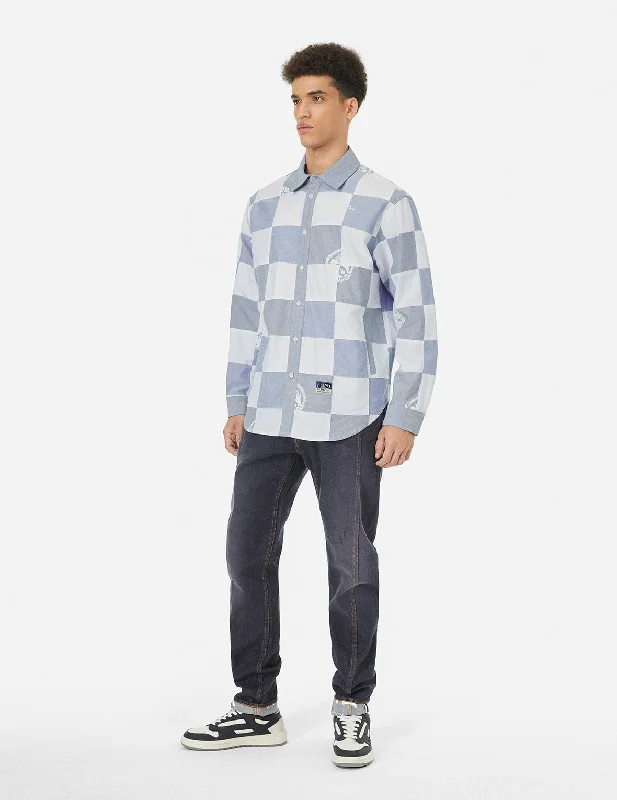 Kamon Print and Seagull Embroidery Relax Fit Shirt Notch Collar Peter Pan Collar Cowl Neck Kamon Print and Seagull Embroidery Relax Fit Shirt Notch Collar Peter Pan Collar Cowl Neck