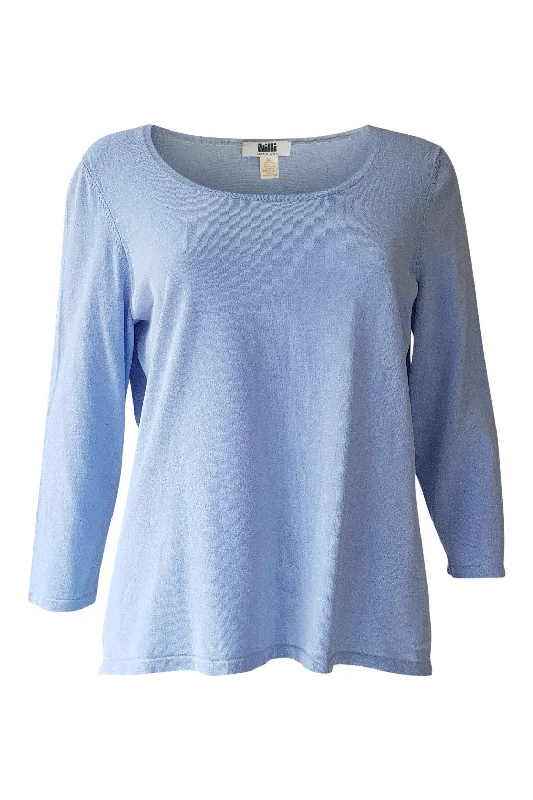 MILLI Silk Mix Lavender Blue 3/4 Sleeve T Shirt (XL) Silk Blend Satin Velvet