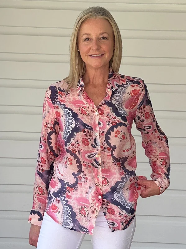 Newport Printed Shirt - Coral Polka Dot Checkered Tartan