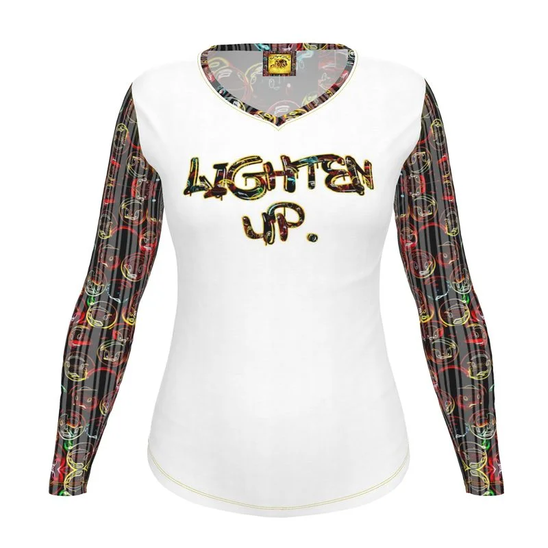 Outspoken Designs 01 "Lighten Up" Ladies Designer V-neck Slim Fit Long Sleeve Jersey T-shirt Boxy Fit Fitted Loose Outspoken Designs 01 "Lighten Up" Ladies Designer V-neck Slim Fit Long Sleeve Jersey T-shirt Boxy Fit Fitted Loose
