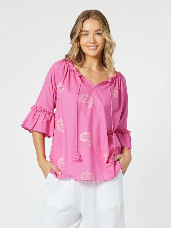 Paisley Shirt - Hot Pink Hooded Caped Shawl Collar