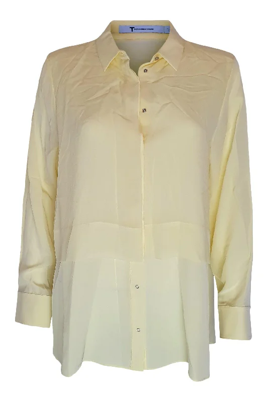 T By ALEXANDER WANG Yellow 100% Silk Bib Front Shirt (L) Mesh Fabric Canvas Fabric Denim Fabric T By ALEXANDER WANG Yellow 100% Silk Bib Front Shirt (L) Mesh Fabric Canvas Fabric Denim Fabric