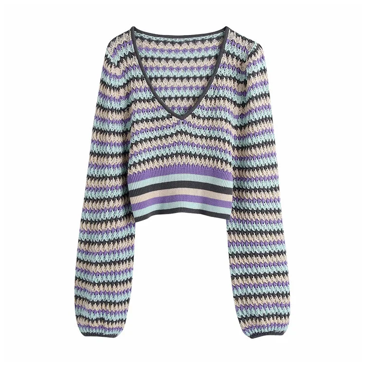 V-neck Lantern Sleeve T-Shirt contrast stripe hollowed out 7230 Spandex Blend Rayon Blend Denim Blend V-neck Lantern Sleeve T-Shirt contrast stripe hollowed out 7230 Spandex Blend Rayon Blend Denim Blend