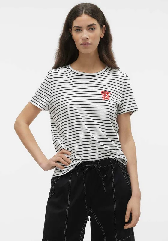 Vero Moda Francis Stripe T-Shirt, Snow White & Black Collared Crew Neck Turtle Neck