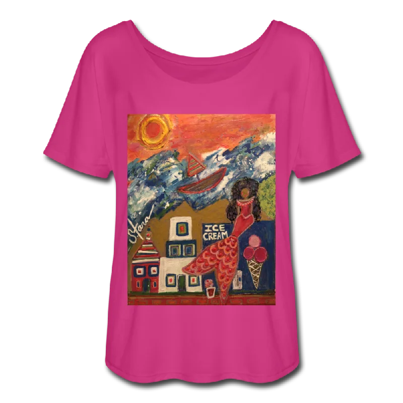 Women’s Flowy T-Shirt Asymmetrical Pockets Print