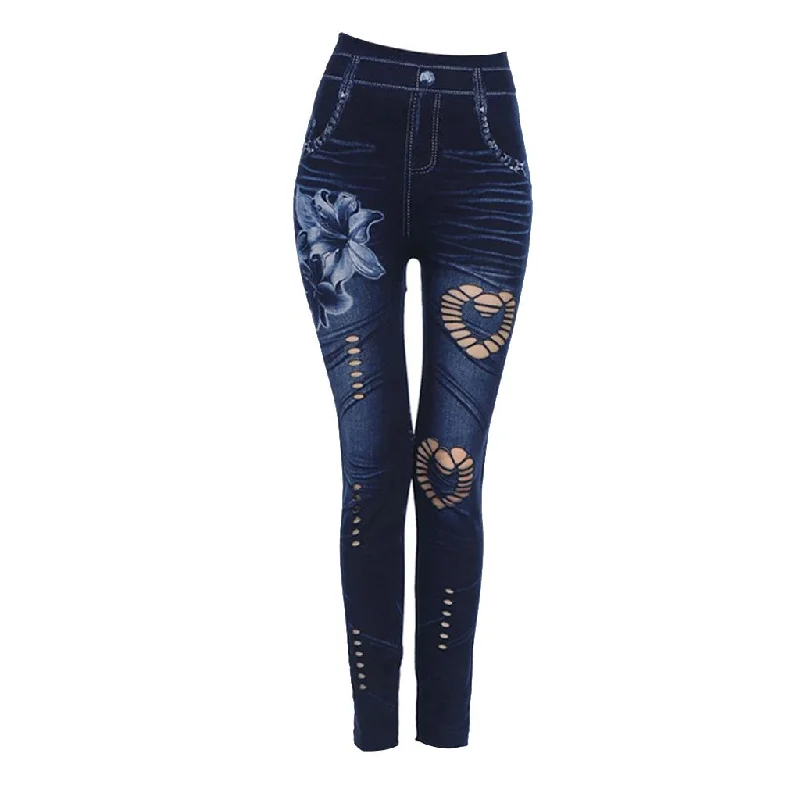 Maxbell Women's Seamless Cotton Imitation Denim Sports Yoga Leggings Skinny Pants XL Fashionable Floral Active Leggings Maxbell Women's Seamless Cotton Imitation Denim Sports Yoga Leggings Skinny Pants XL Fashionable Floral Active Leggings