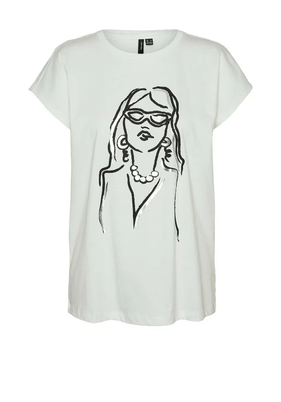 Vero Moda Eloi Metallic Girl Graphic T-Shirt, Snow White Satin Fabric Silk Fabric Chiffon Fabric Vero Moda Eloi Metallic Girl Graphic T-Shirt, Snow White Satin Fabric Silk Fabric Chiffon Fabric