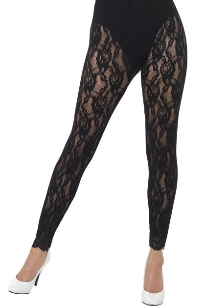 Black Lace Leggings Trendy Colorblock Print Leggings