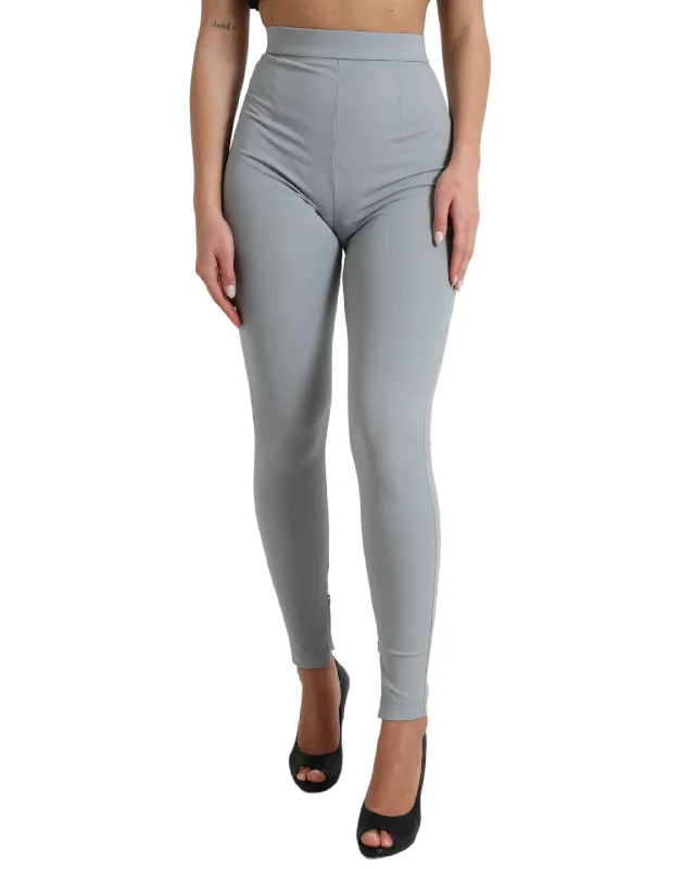 Dolce & Gabbana Elegant High Waist Leggings in Gray Casual Black Leggings
