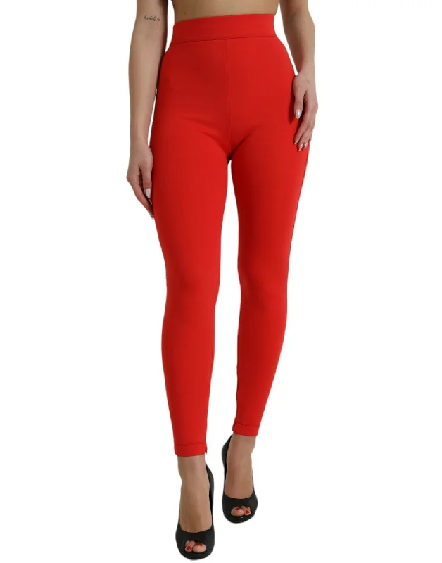 Dolce & Gabbana Elegant High Waist Red Leggings Cozy Mid-Rise Workout Leggings
